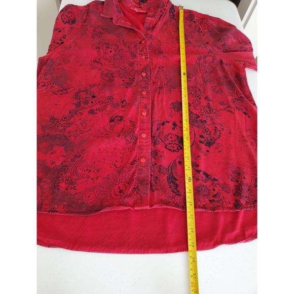 Tianello Red Black Paisley Floral Tencel Blouse Top Womens Oversized M Tunic - Picture 7 of 8